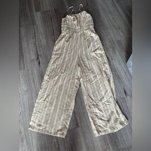 Old Navy Beige Striped Wide Leg Jumpsuit-linen/rayon